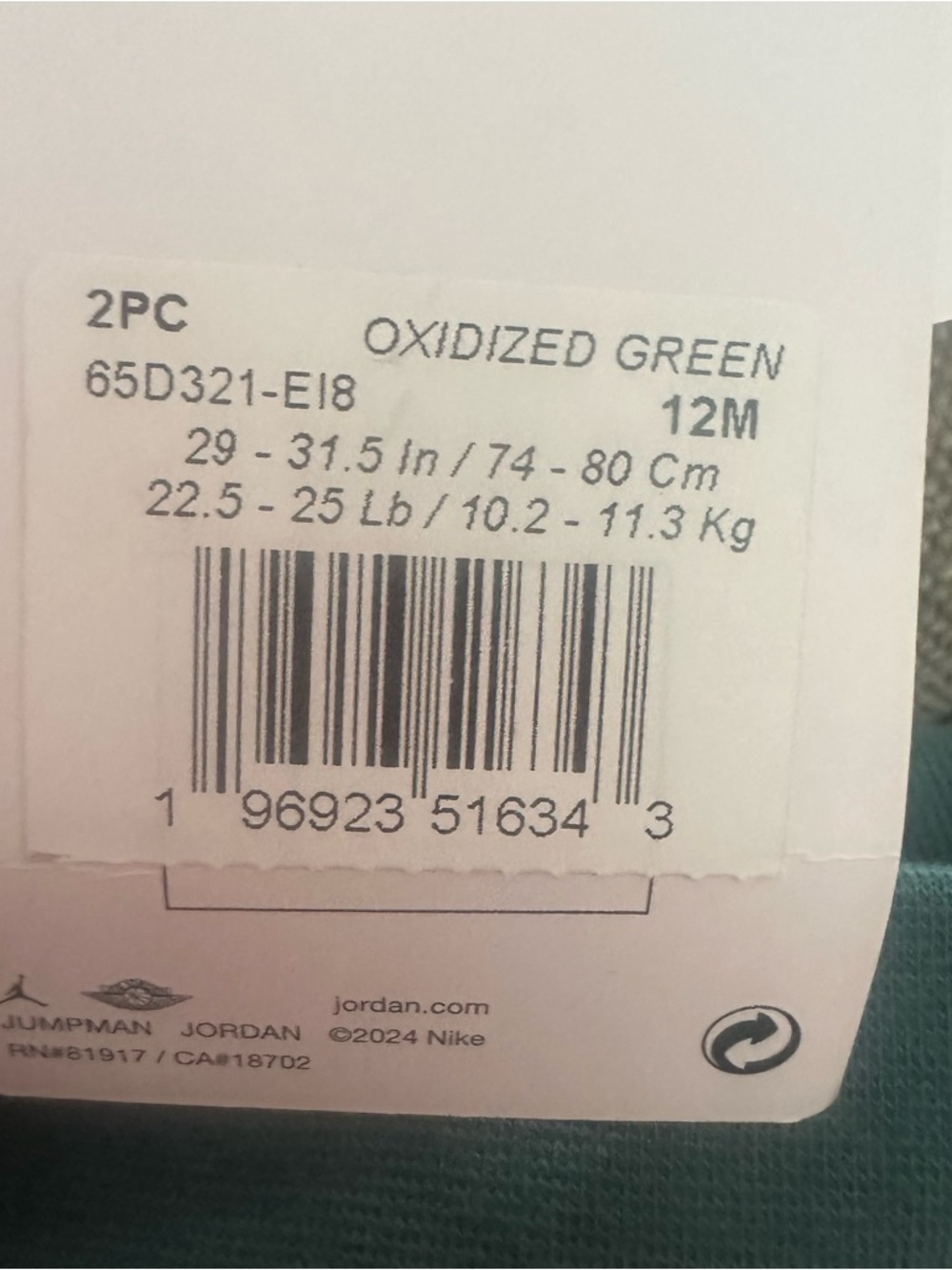 Jordan jumpman green sweatshirt and jogger pants set baby boy 12 mo NEW - Picture 9 of 9